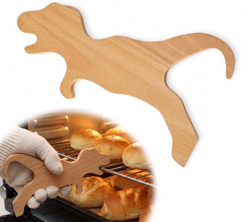 SiliFine Magnetic Dino Oven Rack Push Puller, Dinosaur Beech Wood Pull Out Hot Racks Puller Push Pull Tool Bake Oven Baking Accessories for Air Fryer and Toaster Ovens in Kuwait