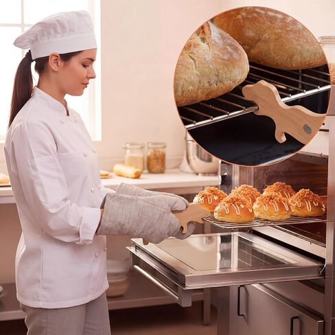 SiliFine Magnetic Dino Oven Rack Push Puller, Dinosaur Beech Wood Pull Out Hot Racks Puller Push Pull Tool Bake Oven Baking Accessories for Air Fryer and Toaster Ovens in Kuwait