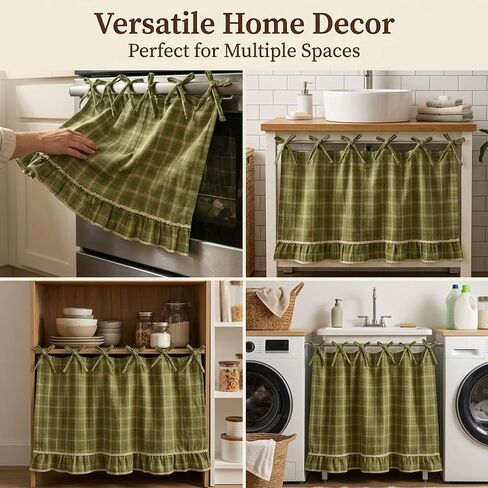 Oven Skirt with Pockets, Handmade Oven Skirts, Dishwasher Oven Curtain with Pockets, Ribbon Ties, Decorative Stove Curtain for Dishwashers, Washing Machines, Conceal Clutter in Kuwait