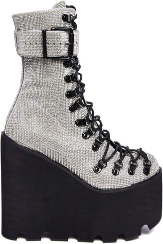 دمى Kill Crystal Traitor Boots by Club Exx-Silver Rhinestone Sudded Wedge Platform Boots مع أحذية الدانتيل والأرباك in Kuwait