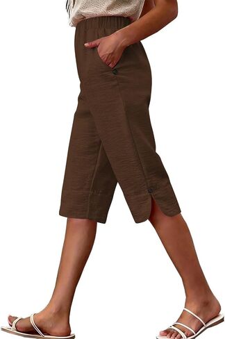 Capri Pants for Women High Waisted Straight Leg Lightweight Trousers Casual Work Solid Capris with Pockets in Kuwait
