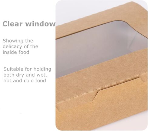 50 Pack Take Out Food Containers with Window, 40 oz Microwaveable Kraft Paper To-Go Boxes, Foldable Pastry Containers for Catering, Restaurants, Parties, Meal Prep in Kuwait