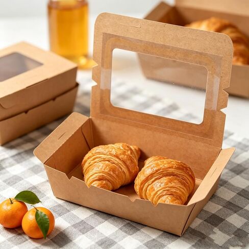 50 Pack Take Out Food Containers with Window, 40 oz Microwaveable Kraft Paper To-Go Boxes, Foldable Pastry Containers for Catering, Restaurants, Parties, Meal Prep in Kuwait