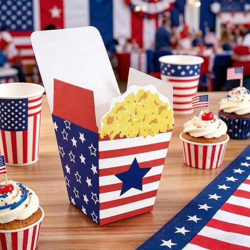 Popcorn Boxes 24 Pcs 4th of July Patriotic Snacks Containers for Party in Kuwait