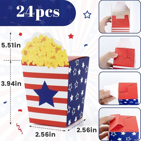 Popcorn Boxes 24 Pcs 4th of July Patriotic Snacks Containers for Party in Kuwait