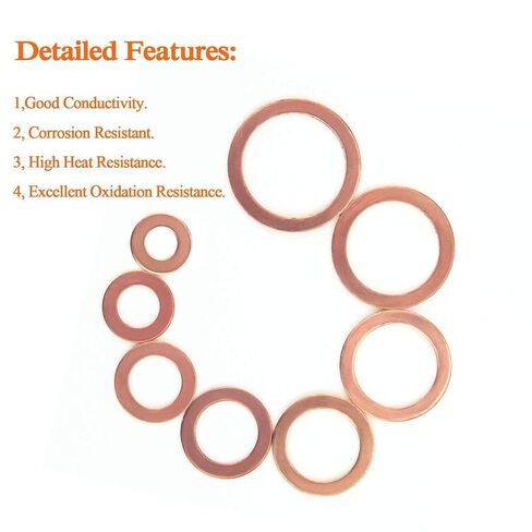 300PCS Metric Solid Copper Crush Washers Assortment Kit, 12 Sizes Flat Round Copper Sealing Gasket for Oil Drain Plug, Hydraulic Fitting & Pipe Connection Sealing in Kuwait