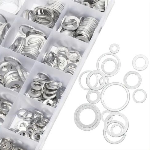 185PCS Aluminum Crush Washer Assortment Kit, Oil Drain Plug Gasket Sealing Washers, 7 Outer Diameter Sizes 10/12/14/16/18/20/22mm for Auto Motorcycle Oil Change in Kuwait