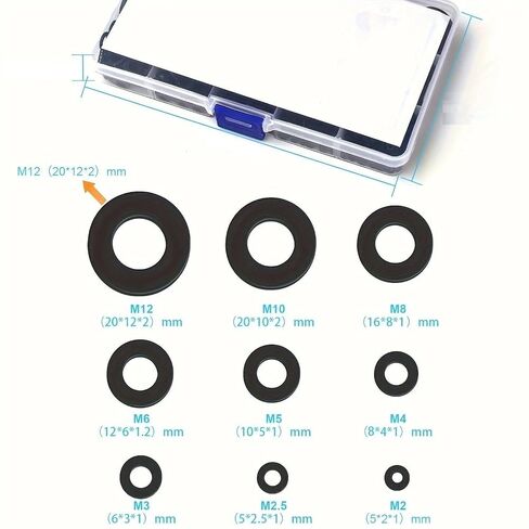 1200PCS Black Nylon Flat Washer Assortment Kit, Metric M2 M2.5 M3 M4 M5 M6 M8 M10 M12 Insulating Spacer Washers for Electrical DIY Mechanical Assembly in Kuwait