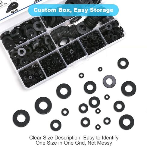1200PCS Black Nylon Flat Washer Assortment Kit, Metric M2 M2.5 M3 M4 M5 M6 M8 M10 M12 Insulating Spacer Washers for Electrical DIY Mechanical Assembly in Kuwait