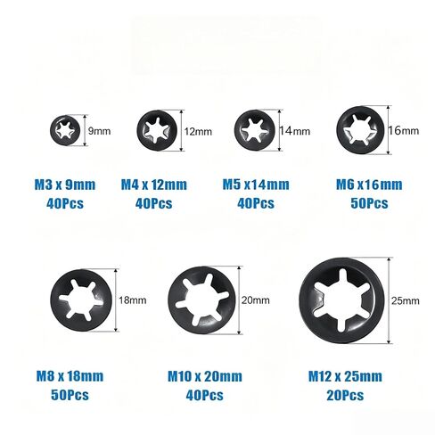 280Pcs M3-M12 Retaining Rings & Washers Assortment, Manganese Steel Star Hole Bearing Clips Circlips Lock Washers Assorted Fastener Set for Industrial Repair in Kuwait