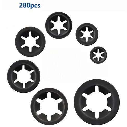 280Pcs M3-M12 Retaining Rings & Washers Assortment, Manganese Steel Star Hole Bearing Clips Circlips Lock Washers Assorted Fastener Set for Industrial Repair in Kuwait