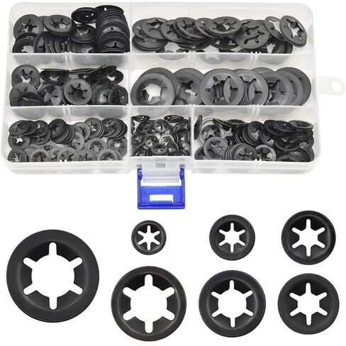 280Pcs M3-M12 Retaining Rings & Washers Assortment, Manganese Steel Star Hole Bearing Clips Circlips Lock Washers Assorted Fastener Set for Industrial Repair in Kuwait