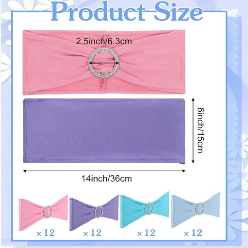 48 Pcs Spandex Chair Sashes for Wedding Decoration, Stretch Chair Sashes with Buckle, for Banquet Party Fiesta Ceremony Reception, Blue Green Pink Purple in Kuwait