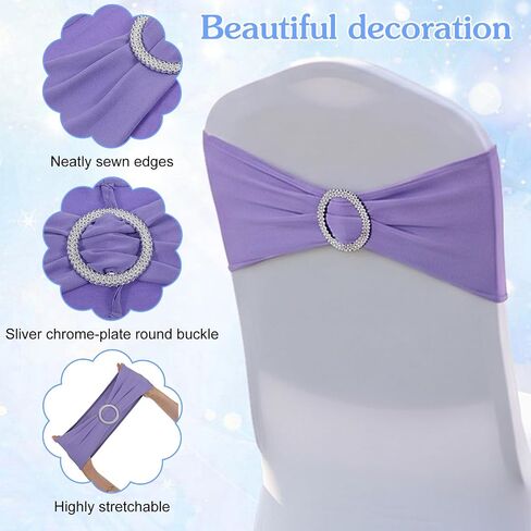 48 Pcs Spandex Chair Sashes for Wedding Decoration, Stretch Chair Sashes with Buckle, for Banquet Party Fiesta Ceremony Reception, Blue Green Pink Purple in Kuwait