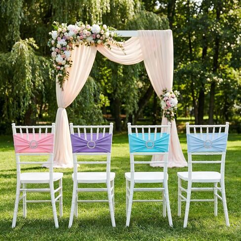 48 Pcs Spandex Chair Sashes for Wedding Decoration, Stretch Chair Sashes with Buckle, for Banquet Party Fiesta Ceremony Reception, Blue Green Pink Purple in Kuwait