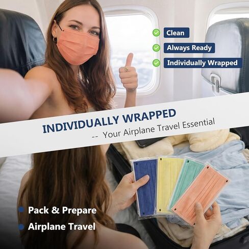 Disposable Face Mask for Adults - FSA Eligible HSA, 4 Ply 50 Pack Individually Wrapped, 10 Color Breathable Safe Travel Masks in Kuwait