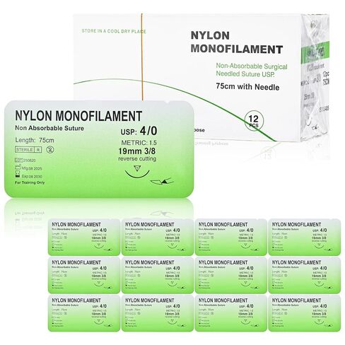 3/0 Sutures Thread with Needle, Suturing Practicing for Students Training Only,Nylon Monofilament,Individually Packaged(12 Pack) in Kuwait
