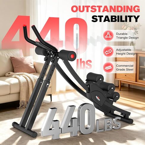 RELIFE REBUILD YOUR LIFE Dual Track Ab Machine, Foldable Abdominal Workout Trainer, Independent Ab Workout Equipment for Home Gym, Core Strength Training Gear Max Load 440 LBS in Kuwait