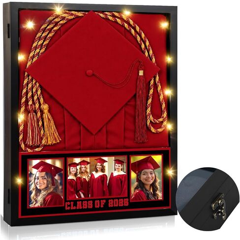Graduation Shadow Box 17" x 21" Large Graduation Picture Frame Class of 2025 Shadow Box with Window String Light Card Picture Display Case with Layered Design for Keepsake Memory Cap Gown in Saudi Arabia