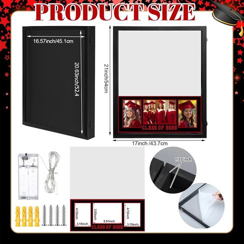 Graduation Shadow Box 17" x 21" Large Graduation Picture Frame Class of 2025 Shadow Box with Window String Light Card Picture Display Case with Layered Design for Keepsake Memory Cap Gown in Saudi Arabia