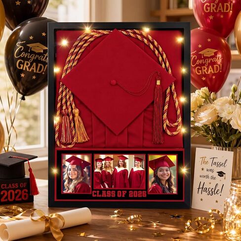 Graduation Shadow Box 17" x 21" Large Graduation Picture Frame Class of 2025 Shadow Box with Window String Light Card Picture Display Case with Layered Design for Keepsake Memory Cap Gown in Saudi Arabia
