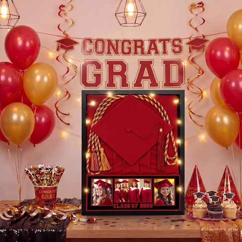 Graduation Shadow Box 17" x 21" Large Graduation Picture Frame Class of 2025 Shadow Box with Window String Light Card Picture Display Case with Layered Design for Keepsake Memory Cap Gown in Saudi Arabia