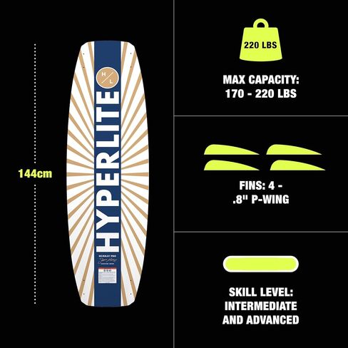 Hyperlite Murray Wakeboard with Open-Toe Adjustable Team Bindings - 144 cm Wake Board Package for Intermediate to Advanced Riders - Boot Size 10-14 in Kuwait