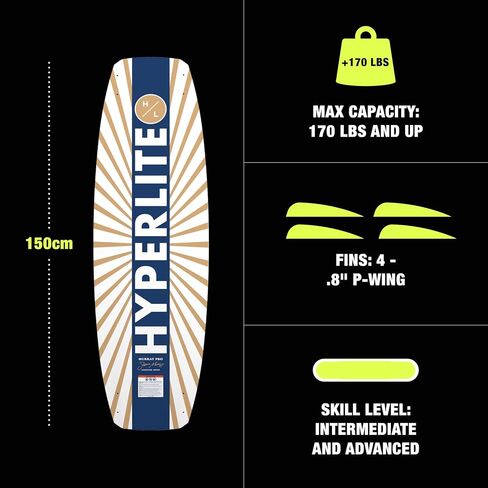 Hyperlite Murray Wakeboard مع أربطة فريق مفتوحة قابلة للتعديل - حزمة لوح إيقاظ 150 سم للراكبين المتوسطين إلى المتقدمين - مقاس الحذاء 10-14 in Kuwait