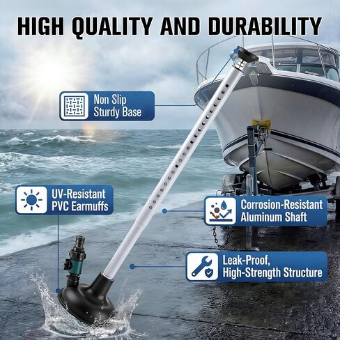 Dreyoo Adjustable Inboard Engine Flusher with Telescoping Shaft, Universal Inboard Engine Motor Flusher with Valve, PVC Marine Grade Round Cup Muff(Quick Connect Male,Black) in Kuwait
