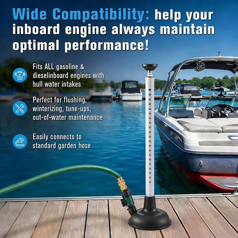 Dreyoo Adjustable Inboard Engine Flusher with Telescoping Shaft, Universal Inboard Engine Motor Flusher with Valve, PVC Marine Grade Round Cup Muff(Quick Connect Male,Black) in Kuwait