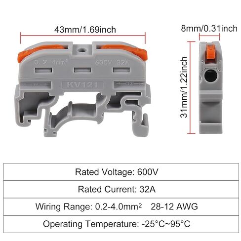 20pcs DIN Rail Terminal Blocks, Compact Wire Conductor Wiring Connectors for 24-12 AWG (Grey) in Kuwait