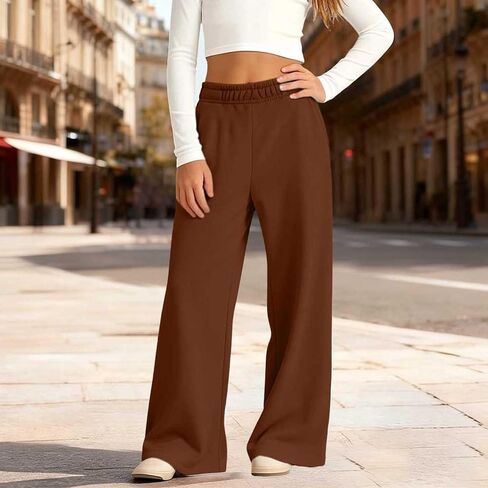 الفتيات واسعة الساق Sweatpants الصوف مرونة الخصر رياضي عداء ببطء في سن المراهقة عرق السراويل الاطفال عارضة فضفاضة تناسب السراويل 5-16Y in Kuwait