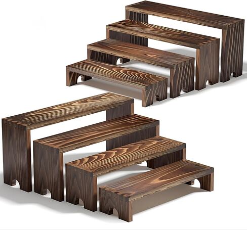 2 Set Wooden Tiered Risers Display Stands for Vendor Events,Stackable Wood Cupcake Display Stand,Farmhouse Decor Wood Dessert Table Display Set,Vendor Booth Display Items,Food Display Risers for Party in Kuwait