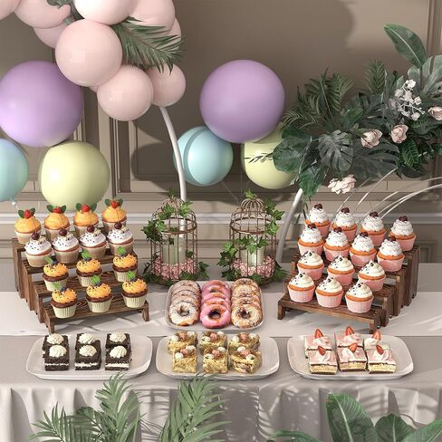 2 Set Wooden Tiered Risers Display Stands for Vendor Events,Stackable Wood Cupcake Display Stand,Farmhouse Decor Wood Dessert Table Display Set,Vendor Booth Display Items,Food Display Risers for Party in Kuwait