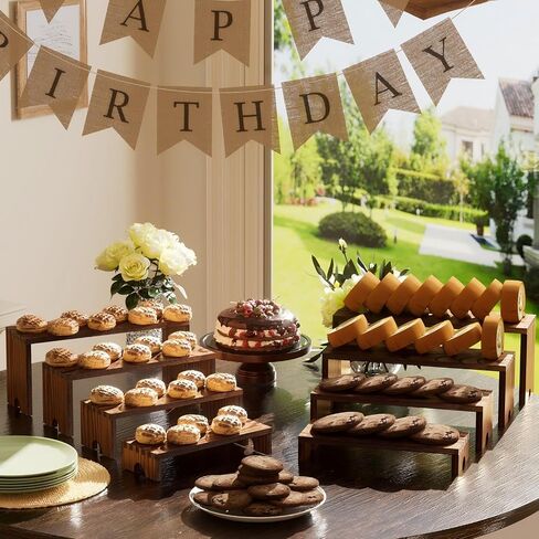 2 Set Wooden Tiered Risers Display Stands for Vendor Events,Stackable Wood Cupcake Display Stand,Farmhouse Decor Wood Dessert Table Display Set,Vendor Booth Display Items,Food Display Risers for Party in Kuwait