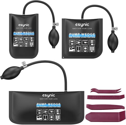 eSynic 3-Pack Durable Air Wedge Bags Kit - 440LB/200KG Heavy Duty Air Bags for Lifting Tool Capacity with Anti-Slip Surface- Includes 4 Durable Wedges for Door/Window/Furniture Installation in Kuwait