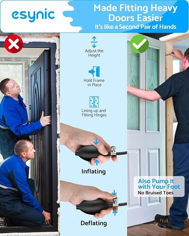 eSynic 3-Pack Durable Air Wedge Bags Kit - 440LB/200KG Heavy Duty Air Bags for Lifting Tool Capacity with Anti-Slip Surface- Includes 4 Durable Wedges for Door/Window/Furniture Installation in Kuwait