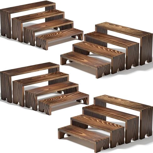 2 Set Wooden Tiered Risers Display Stands for Vendor Events,Stackable Wood Cupcake Display Stand,Farmhouse Decor Wood Dessert Table Display Set,Vendor Booth Display Items,Food Display Risers for Party in Kuwait