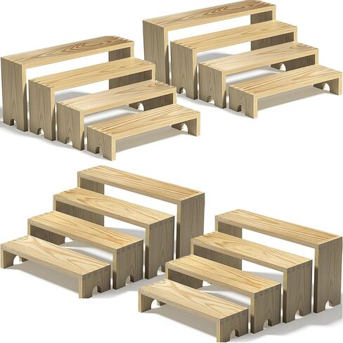 2 Set Wooden Tiered Risers Display Stands for Vendor Events,Stackable Wood Cupcake Display Stand,Farmhouse Decor Wood Dessert Table Display Set,Vendor Booth Display Items,Food Display Risers for Party in Kuwait