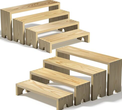 2 Set Wooden Tiered Risers Display Stands for Vendor Events,Stackable Wood Cupcake Display Stand,Farmhouse Decor Wood Dessert Table Display Set,Vendor Booth Display Items,Food Display Risers for Party in Kuwait