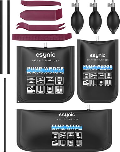 eSynic 3-Pack Durable Air Wedge Bags Kit - 440LB/200KG Heavy Duty Air Bags for Lifting Tool Capacity with Anti-Slip Surface- Includes 4 Durable Wedges for Door/Window/Furniture Installation in Kuwait