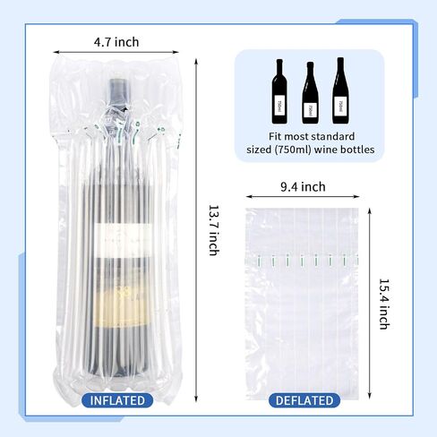 Wine Bottle Protector Travel Bags, 100 Pack Inflatable Air Column Packaging Bubble Cushion Wrap for Suitcase Luggage Airplane, Safety Shipping in Kuwait