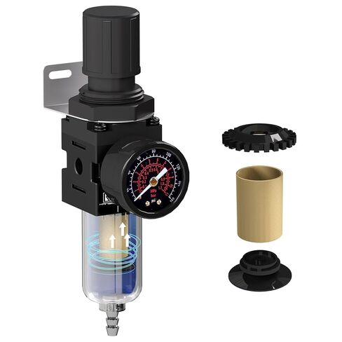 1/4" NPT Air Compressor Filter Regulator Combo, 5 Micron Brass Filter Element, 0-145 PSI Adjustable Pressure Gauge, Water/Oil Separator, Semi-Auto Drain, for Pneumatic Tools,Spray Guns in Kuwait