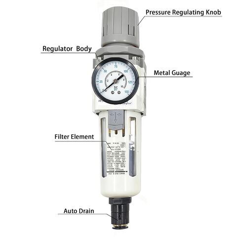 XingNEeng 3/8" NPT Compressed Air Filter Regulator Combo Piggyback, Water/Oil Trap Separator with Pressure Gauge(0-150 psi), Auto Drain, Poly Bowl, 5 Micron Brass Element, Metal Bracket in Kuwait