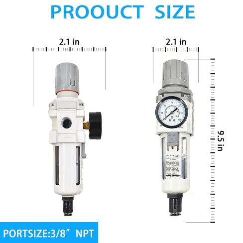 XingNEeng 3/8" NPT Compressed Air Filter Regulator Combo Piggyback, Water/Oil Trap Separator with Pressure Gauge(0-150 psi), Auto Drain, Poly Bowl, 5 Micron Brass Element, Metal Bracket in Kuwait
