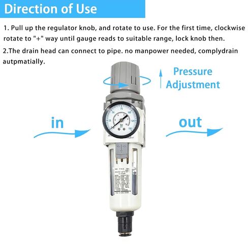 XingNEeng 3/8" NPT Compressed Air Filter Regulator Combo Piggyback, Water/Oil Trap Separator with Pressure Gauge(0-150 psi), Auto Drain, Poly Bowl, 5 Micron Brass Element, Metal Bracket in Kuwait