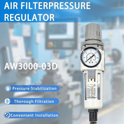 XingNEeng 3/8" NPT Compressed Air Filter Regulator Combo Piggyback, Water/Oil Trap Separator with Pressure Gauge(0-150 psi), Auto Drain, Poly Bowl, 5 Micron Brass Element, Metal Bracket in Kuwait