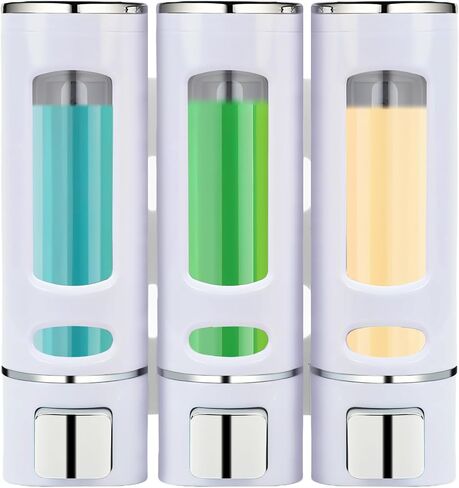 Shampoo and Conditioner Dispenser, Shower Soap Dispenser Wall Mounted 2 Chamber 400ml, Refillable Shampoo Conditioner Body Wash Dispenser with Labels for Bathroom Kitchen Hotel Home(Black) in Kuwait