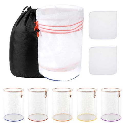 5 Pcs 5 Gallon Reusable Mesh Filter Bags with 2 Pcs Pressing Screens, Nylon Filter Bags 25/73/120/160/220 Micrometer Suitable for Hydroponics Vegetables, Tea Gardening and Industrial Applications in Kuwait