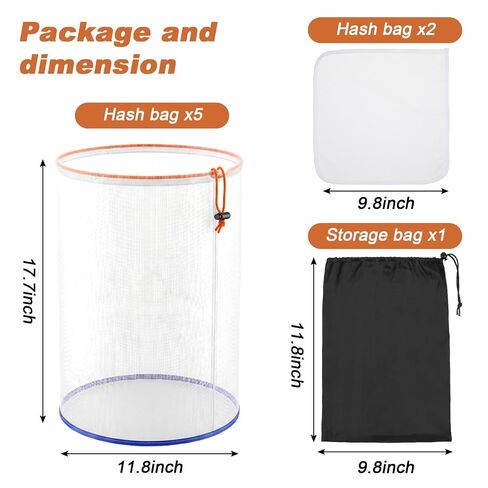 5 Pcs 5 Gallon Reusable Mesh Filter Bags with 2 Pcs Pressing Screens, Nylon Filter Bags 25/73/120/160/220 Micrometer Suitable for Hydroponics Vegetables, Tea Gardening and Industrial Applications in Kuwait